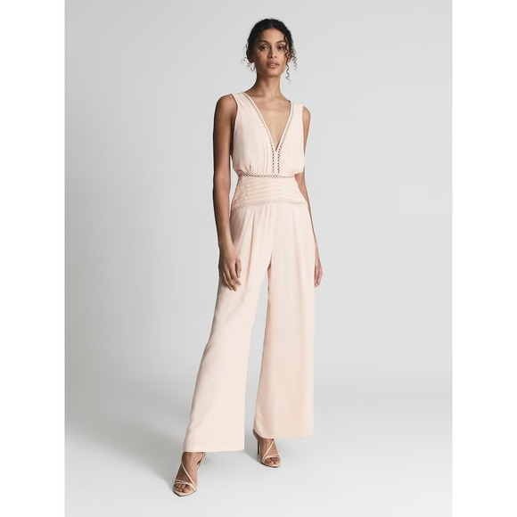 Reiss Pants - REISS Regular Wide Leg Resort Jumpsuit in Blush Pink Women's 4 Chic City